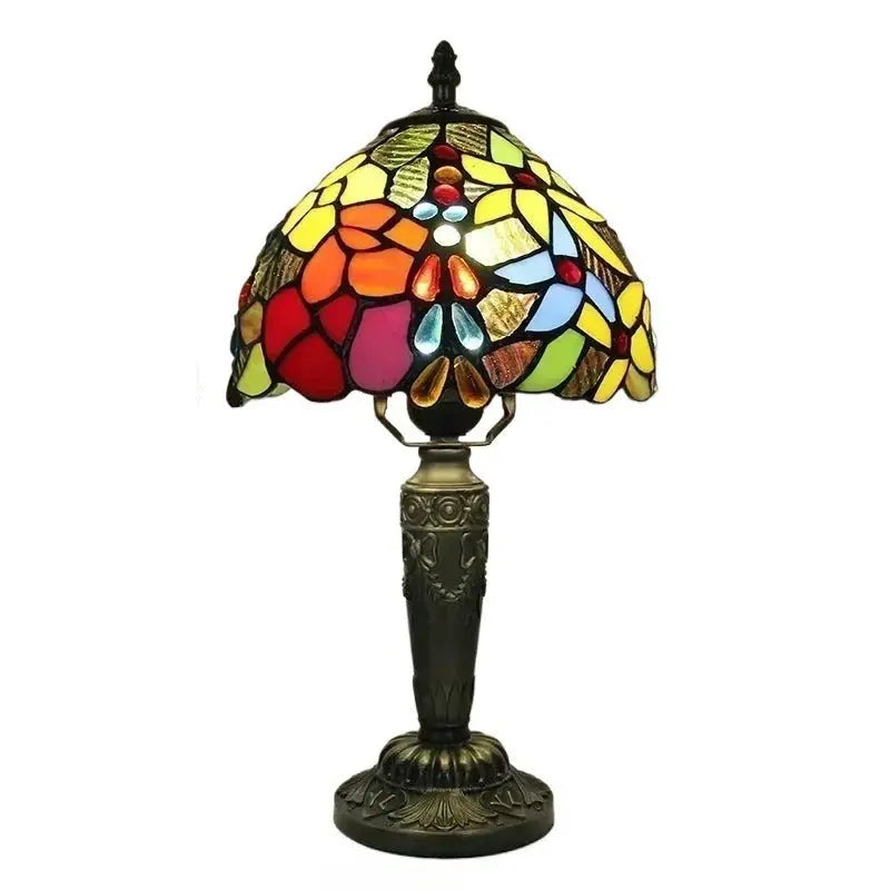 8inch Tiffany Night Lamp with Stained Glass Flower Rose Lampshade - CTL