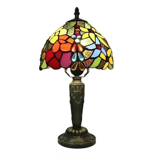 8inch Tiffany Night Lamp with Stained Glass Flower Rose Lampshade - CTL