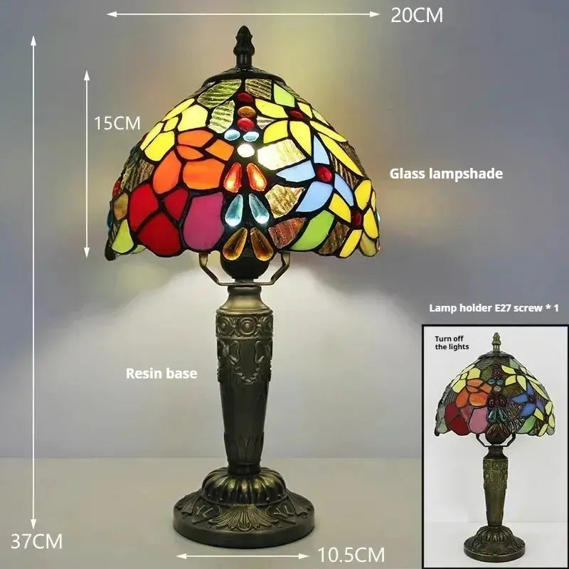 8inch Tiffany Night Lamp with Stained Glass Flower Rose Lampshade - CTL