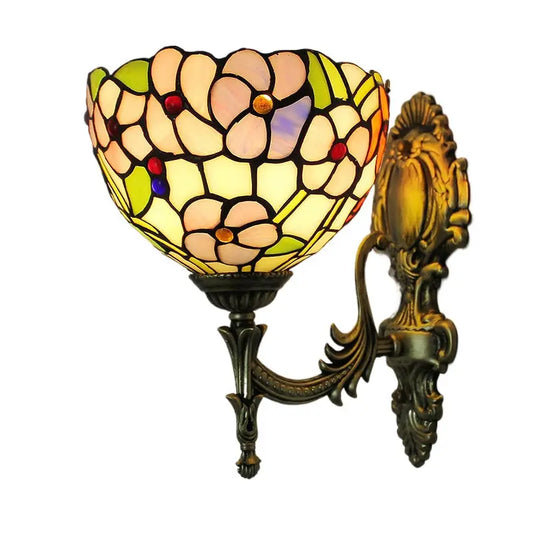 8inch Stained Glass Pastoral Four-leaf Flower Lampshade Tiffany Victorian Wall Lights Sconce - CTL
