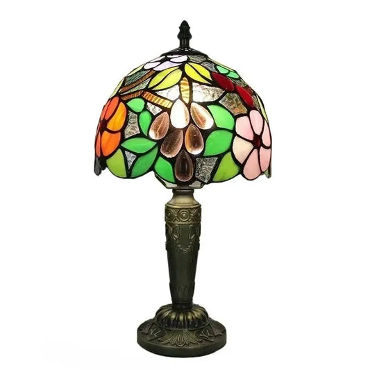 8inch Stained Glass Pastoral Grapes Flower Lampshade Tiffany Style Bedside Lamps - CTL