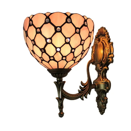 8inch Stained Glass Pastoral Pink Beads Tiffany Sconce Mid Century Wall Lamp - CTL