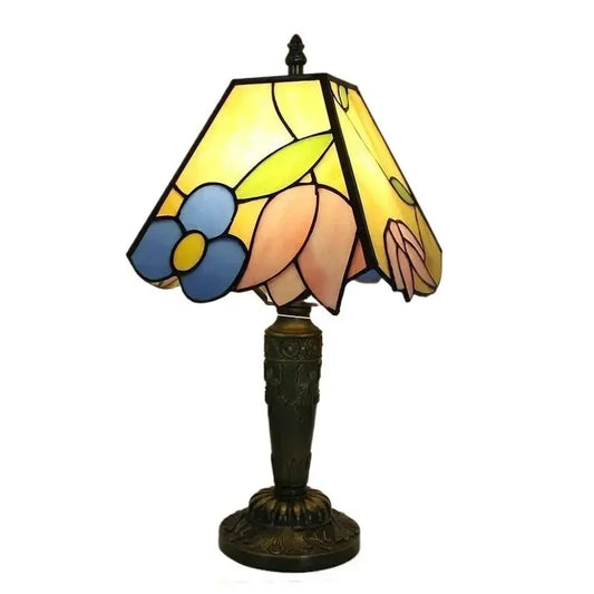 8inch Tiffany Style Table Lamps With Stained Glass Square Rose Lampshade - CTL