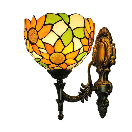 8inch Stained Glass Pastoral Sunflower Lampshade Tiffany Wall Sconce Classic Wall Lights - CTL