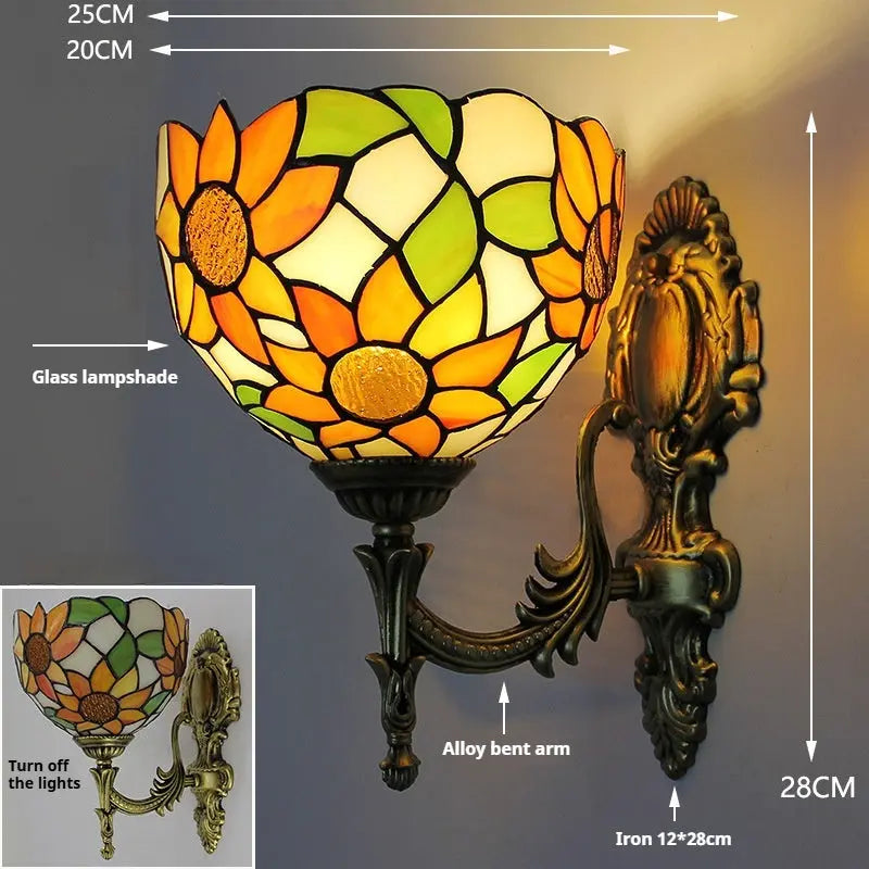 8inch Stained Glass Pastoral Sunflower Lampshade Tiffany Wall Sconce Classic Wall Lights - CTL