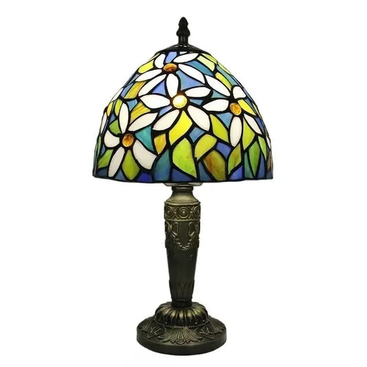 8inch Stained Glass Tiffany Style Lamp with White Floral Lampshade - CTL
