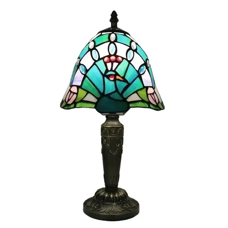 8inch Stained Glass Peacock Floral Lampshade Desk Tiffany Lamps Table Light - CTL