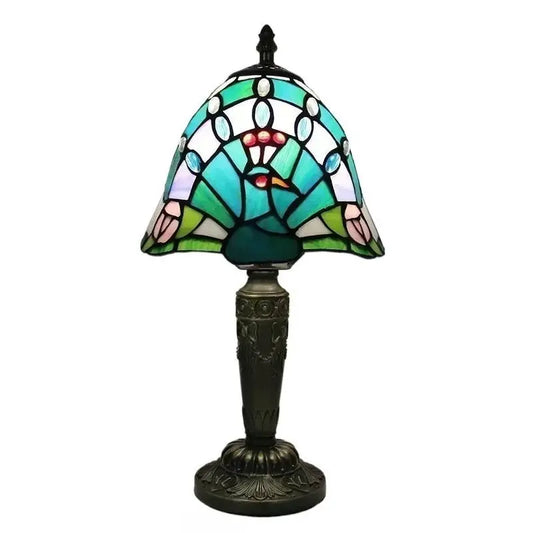 8inch Stained Glass Peacock Floral Lampshade Desk Tiffany Lamps Table Light - CTL