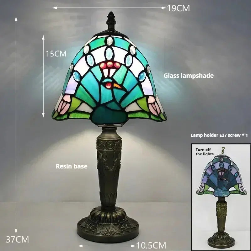 8inch Stained Glass Peacock Floral Lampshade Desk Tiffany Lamps Table Light - CTL