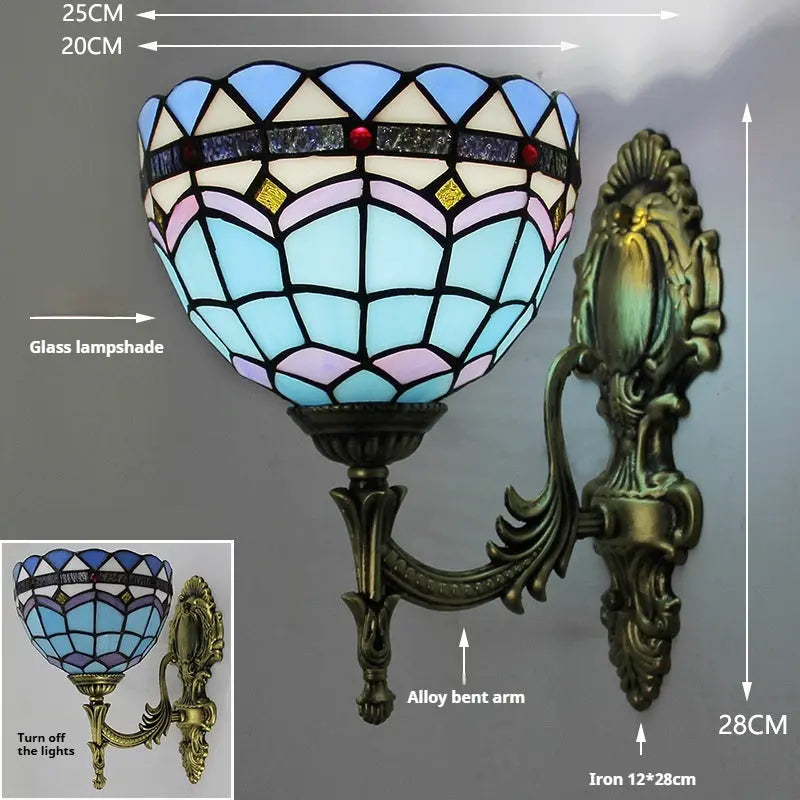 8inch Stained Glass Sea Blue Lampshade Tiffany Wall Sconce Lamp - CTL