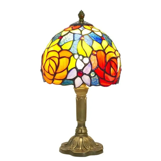 8inch Tiffany Double Roses Stained Glass Lampshade Vintage Handmade Gifts Desk Lamp - CTL