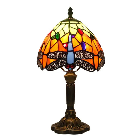 8inch Tiffany Dragonfly Lamp Stained Glass Floral Lampshade Vintage Table Lamp - CTL