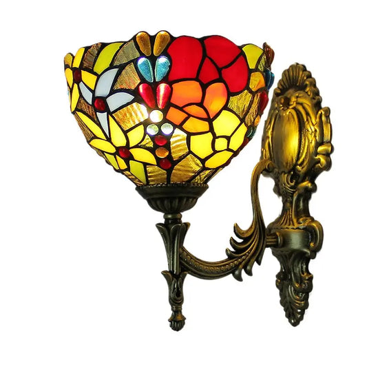 8inch Tiffany Stained Glass Beads Floral Flower Lampshade Wall Lights for Bedroom - CTL