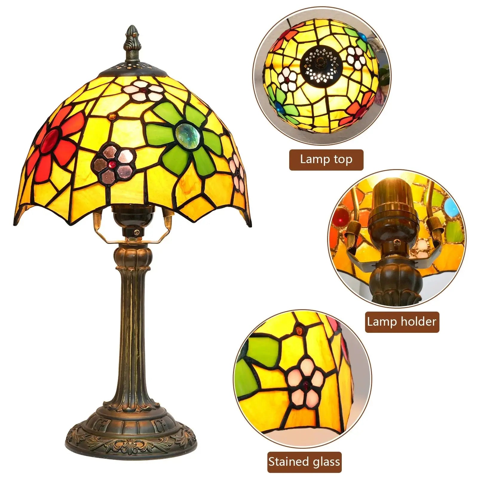 8inch Tiffany Stained Glass Cherry Blossom Lampshade Bedroom Table Lamp - CTL