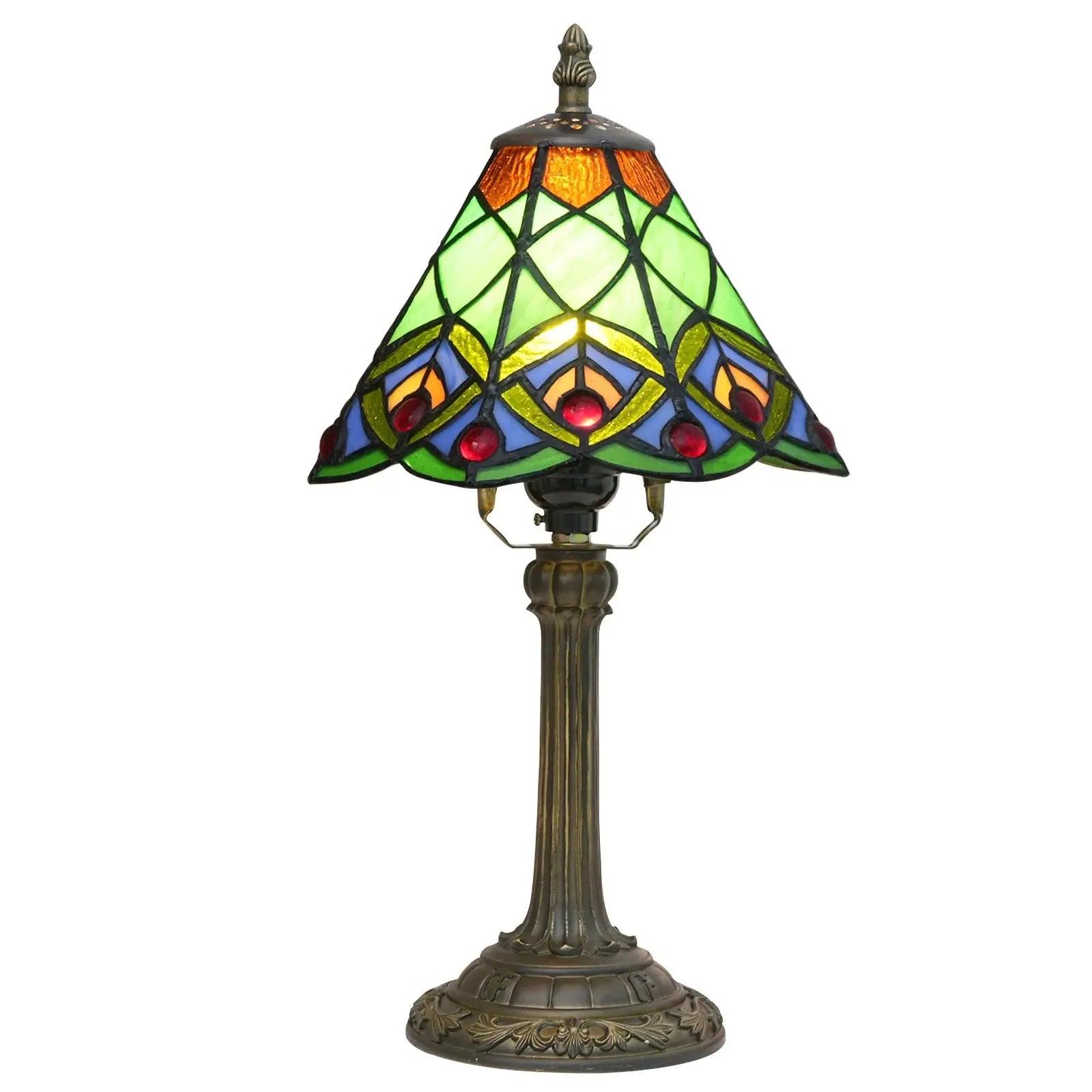 8inch Tiffany Stained Glass Green Beads Lampshade Vintage Table Lamp - CTL