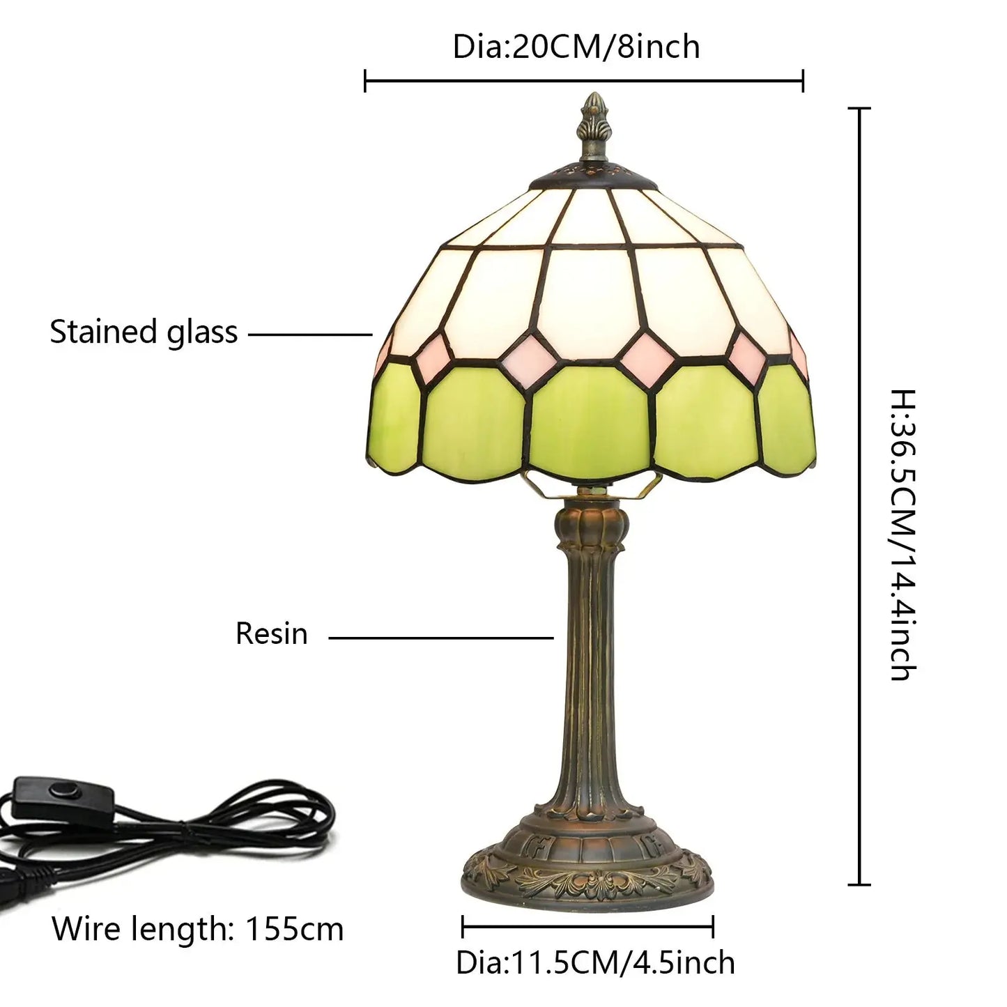 8inch Tiffany Stained Glass Mediterranean Green Bedroom Bedside Desk Lamp - CTL