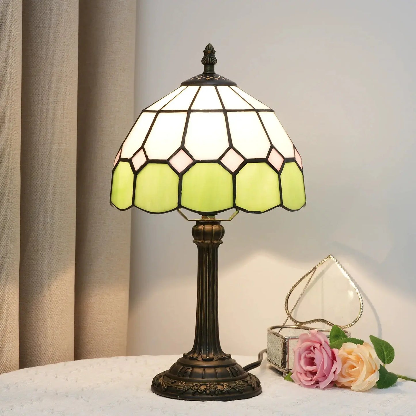 8inch Tiffany Stained Glass Mediterranean Green Bedroom Bedside Desk Lamp - CTL