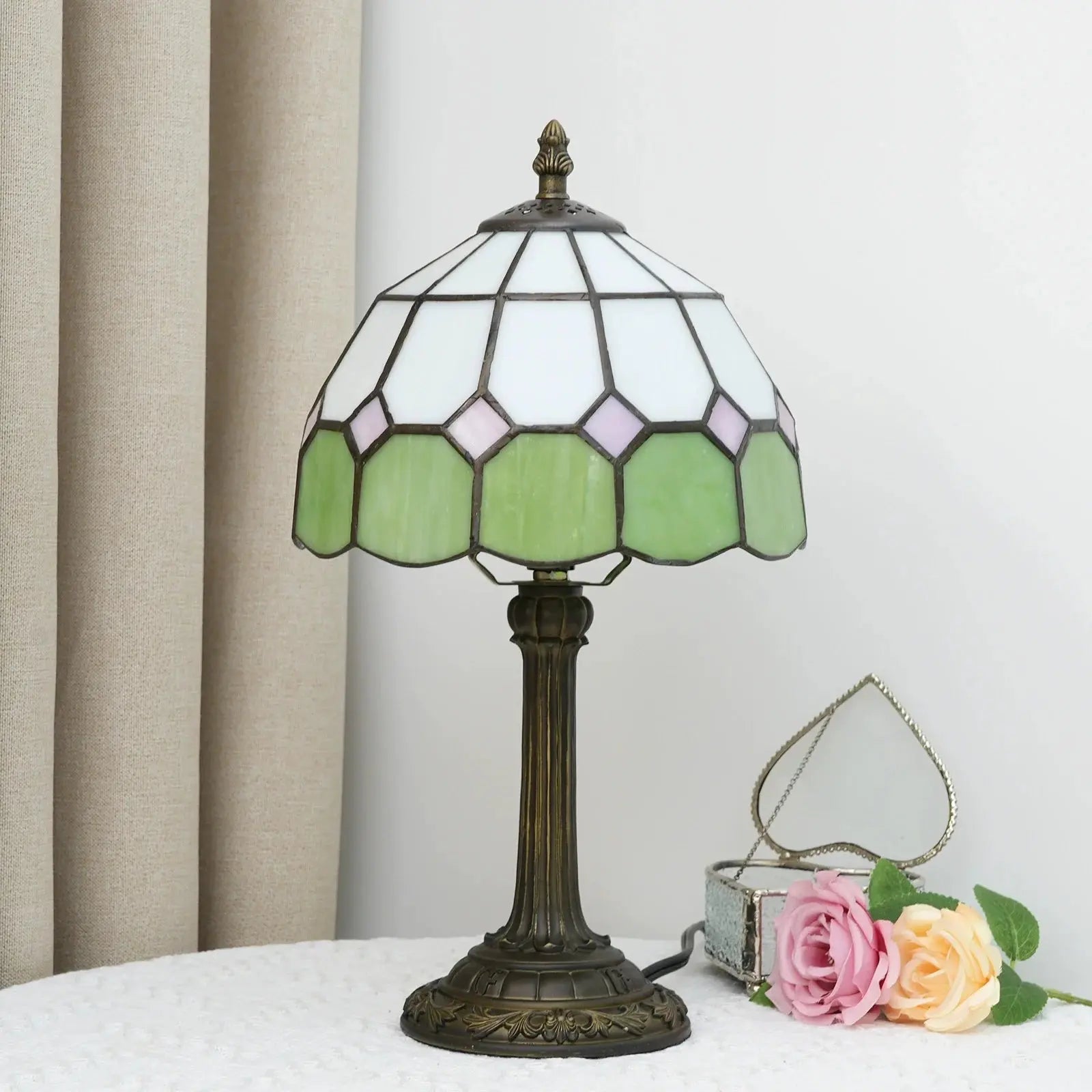 8inch Tiffany Stained Glass Mediterranean Green Bedroom Bedside Desk Lamp - CTL
