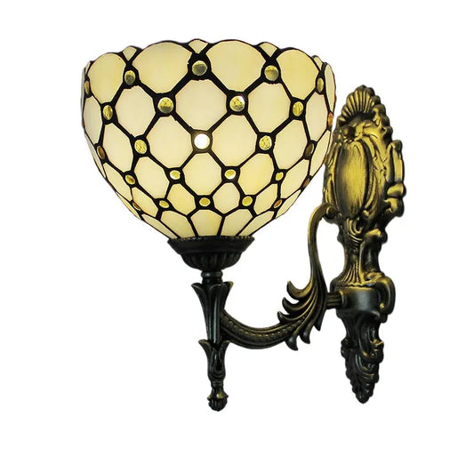 8inch Tiffany Stained Glass Pastoral Beige Beads Lampshade Vintage Outdoor Wall Lights Sconce - CTL
