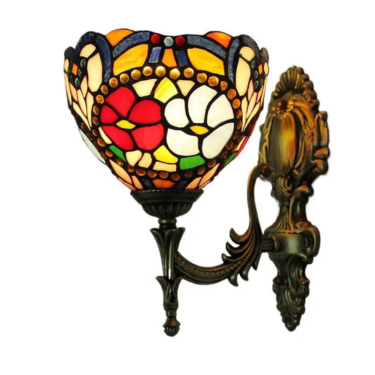 8inch Tiffany Stained Glass Pastoral Pearl Rose Lampshade Retro Wall Lights Sconce - CTL