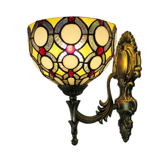 8inch Tiffany Stained Glass Pastoral Ring Lampshade Retro Wall Sconce Lamp - CTL