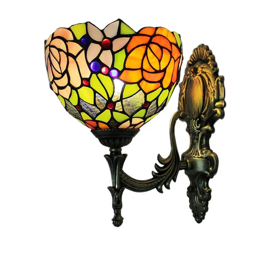 8inch Tiffany Stained Glass Pastoral Rose Lampshade Victorian Wall Sconces - CTL