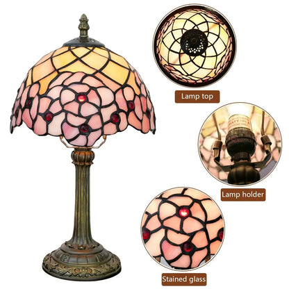 8inch Tiffany Stained Glass Pink Cherry Blossom Bedroom Lampshade Desk Lamp - CTL