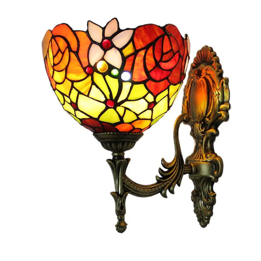 8inch Tiffany Stained Glass Rose Flower Antique Sconces Lighting Wall Lamp - CTL