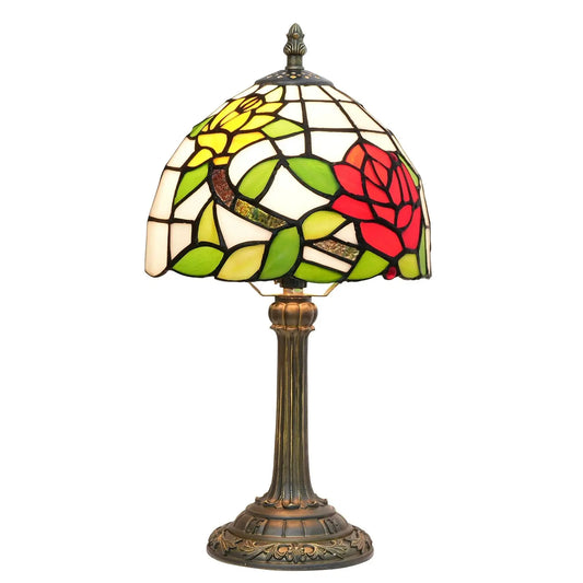 8inch Tiffany Stained Glass Table Lamp Two-color Rose Lampshade Bedroom Bedside Light - CTL