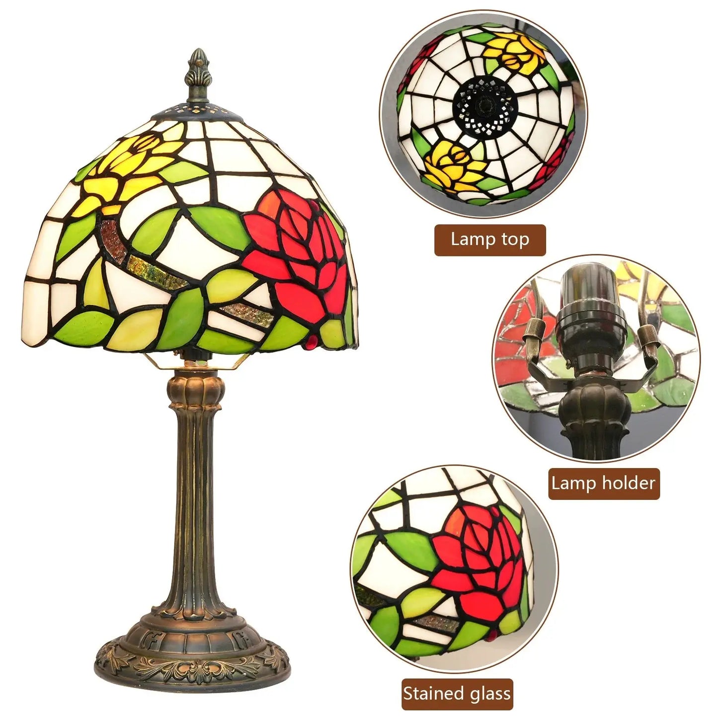 8inch Tiffany Stained Glass Table Lamp Two-color Rose Lampshade Bedroom Bedside Light - CTL
