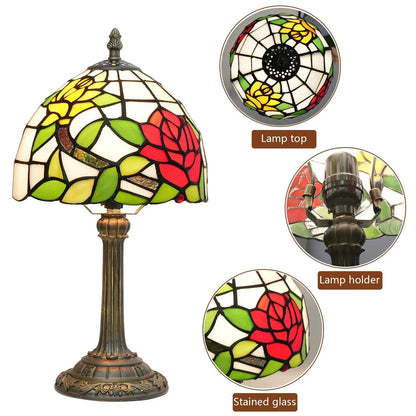 8inch Tiffany Stained Glass Table Lamp Two-color Rose Lampshade Bedroom Bedside Light - CTL