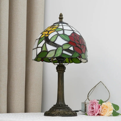 8inch Tiffany Stained Glass Table Lamp Two-color Rose Lampshade Bedroom Bedside Light - CTL