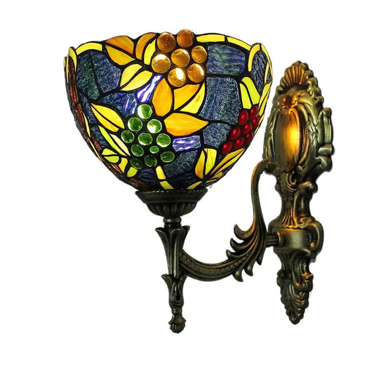 8inch Tiffany Style Outdoor Wall Lights Stained Glass Grapes Floral Lampshade Wall Sconce - CTL