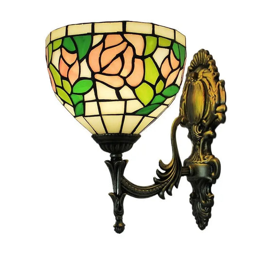 8inch Tiffany Style Sconce Lighting Stained Glass Grapes Floral Lampshade Wall Lamp - CTL
