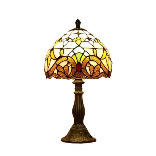 8inch Tiffany Vintage Alloy Base Stained Glass Lampshade Handmade Table Lamp - CTL