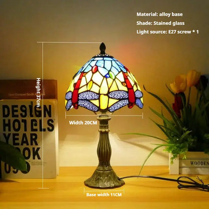 8inch Tiffany Vintage Alloy Base Stained Glass Lampshade Handmade Table Lamp - CTL