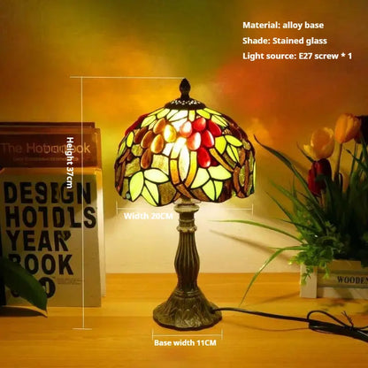 8inch Tiffany Vintage Alloy Base Stained Glass Lampshade Handmade Table Lamp - CTL