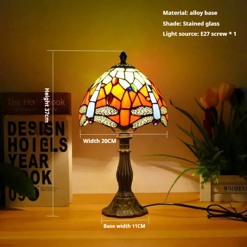 8inch Tiffany Vintage Alloy Base Stained Glass Lampshade Handmade Table Lamp - CTL