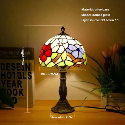 8inch Tiffany Vintage Alloy Base Stained Glass Lampshade Handmade Table Lamp - CTL