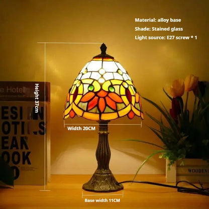8inch Tiffany Vintage Alloy Base Stained Glass Lampshade Handmade Table Lamp - CTL