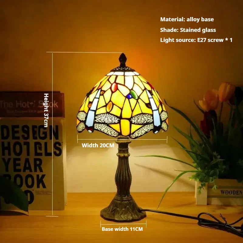 8inch Tiffany Vintage Alloy Base Stained Glass Lampshade Handmade Table Lamp - CTL