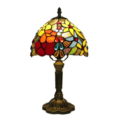 8inch Vintage Stained Glass Beads Rose Floral Lampshade Tiffany Desk Lamp - CTL