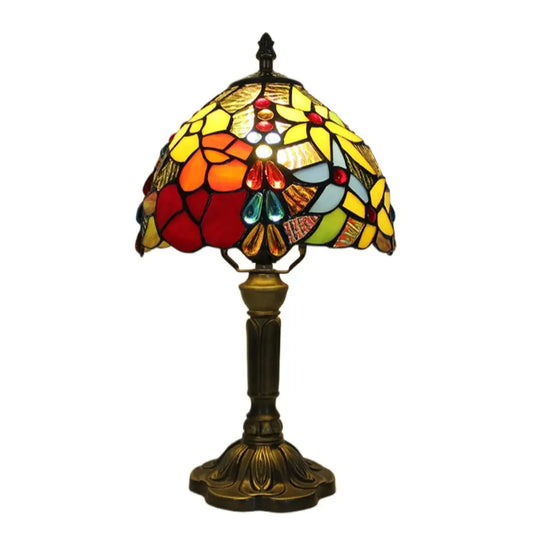 8inch Vintage Stained Glass Beads Rose Floral Lampshade Tiffany Desk Lamp - CTL