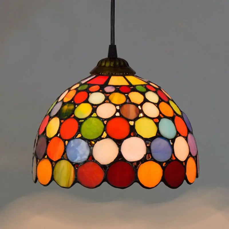 8inch Vintage Stained Glass Bohemian Lampshade Small Tiffany Pendant Light - CTL