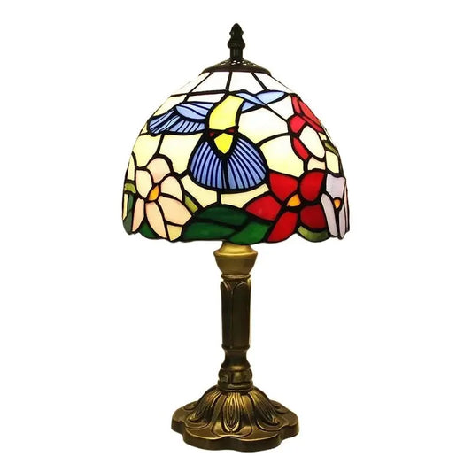 8inch Vintage Stained Glass Floral Hummingbird Lampshade Tiffany Style Table Lamp - CTL