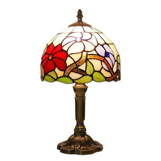 8inch Vintage Stained Glass Floral Lampshade Bedside Light Tiffany Style Table Lamps - CTL
