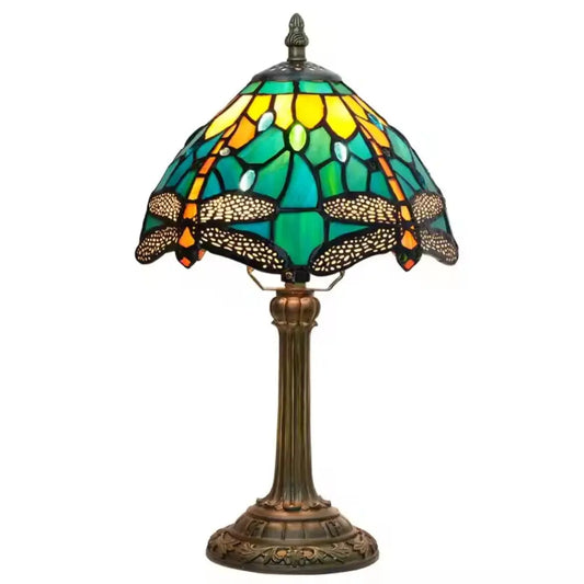8inch Vintage Stained Glass Green Dragonfly Lampshade Tiffany Table Lamp - CTL