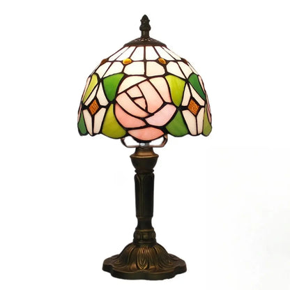 8inch Vintage Stained Glass Pink Rose Lampshade Tiffany Style Table Lamps - CTL