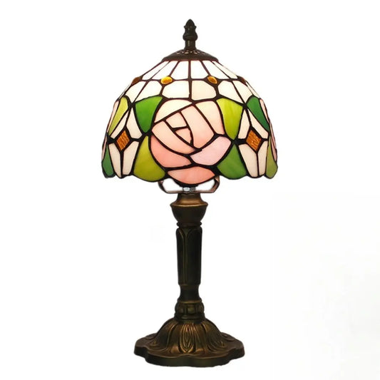 8inch Vintage Stained Glass Pink Rose Lampshade Tiffany Style Table Lamps - CTL