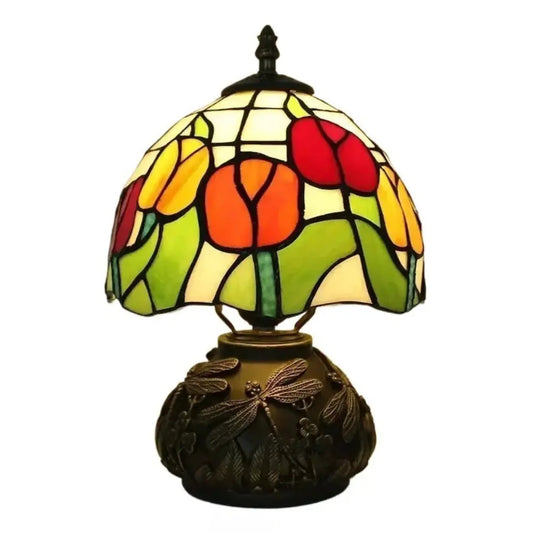 8inch Vintage Stained Glass Tulip Flower Tiffany Table Lamp